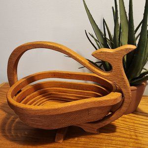 Vintage Whale Oak Fruit Bowl Trivet
